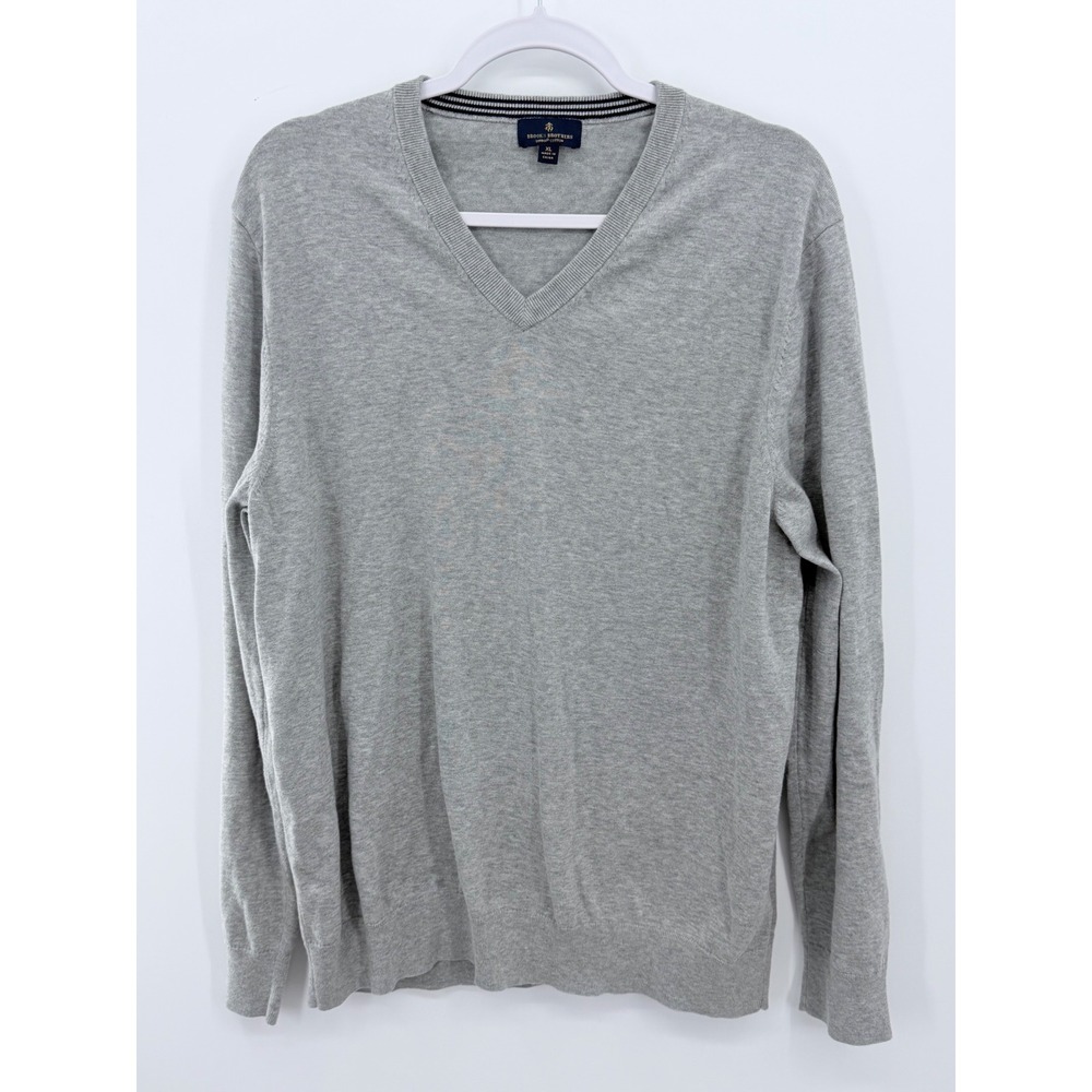Brooks Brothers Sweater Men XL Gray Supima Cotton V-Neck Long Sleeve Solid